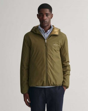 Gant Reversible Hooded Men's Jackets Dark Cactus | YADBH-7562