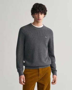 Gant Ribbed Cotton Wool Crew Neck Men's Sweater Dark Grey | MOPUT-1906