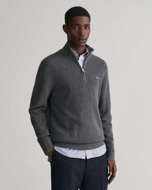 Gant Ribbed Cotton Wool Half-Zip Men's Sweater Dark Grey | DFSAW-2701