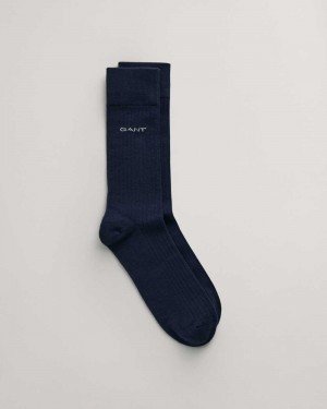 Gant Ribbed Men's Socks Evening Blue | QMKLA-4107