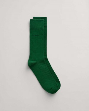 Gant Ribbed Men's Socks Forest Green | HWNVR-4862