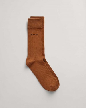 Gant Ribbed Men's Socks Mustard Beige | LWHQG-5720