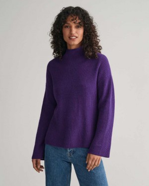 Gant Ribbed Wool Stand Collar Women's Sweater Pansy Purple | QGNSX-4168