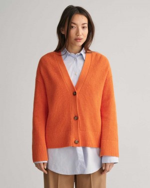 Gant Ribbed Wool Women's Cardigan Pumpkin Orange | SXOQW-2851