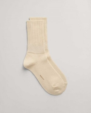 Gant Ribbed Wool Women's Socks Linen | EBSQZ-1720