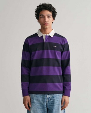 Gant Shield Barstripe Heavy Rugger Men's Shirts Pansy Purple | MXBGD-8561