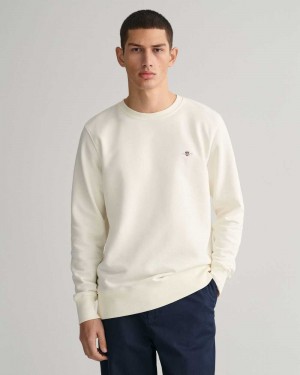 Gant Shield Crew Neck Men's Sweatshirts Beige White | XLRAZ-6037