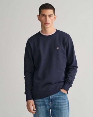 Gant Shield Crew Neck Men's Sweatshirts Evening Blue | OEXFQ-6095