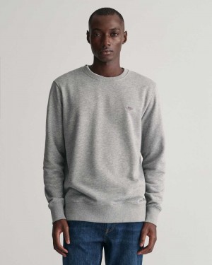 Gant Shield Crew Neck Men's Sweatshirts Grey Melange | PMJOT-7169