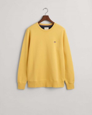 Gant Shield Crew Neck Men's Sweatshirts Parchment Yellow | OAQUM-8374