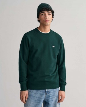 Gant Shield Crew Neck Men's Sweatshirts Tartan Green | LCZDB-2815