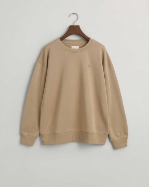 Gant Shield Crew Neck Women's Sweatshirts Dark Khaki | CNYBW-4196