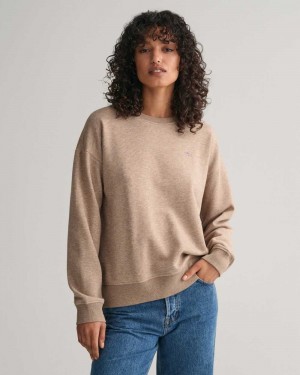 Gant Shield Crew Neck Women's Sweatshirts Desert Brown | ARVOJ-7403