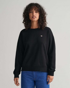 Gant Shield Crew Neck Women's Sweatshirts Black | OCFTG-6504