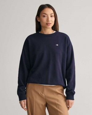 Gant Shield Crew Neck Women's Sweatshirts Evening Blue | SZDYO-4352