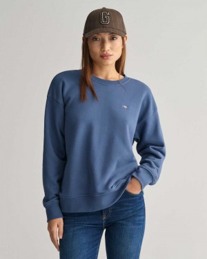 Gant Shield Crew Neck Women's Sweatshirts Dusty Blue Sea | GNTHF-5392