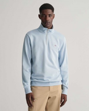 Gant Shield Half-Zip Men's Sweatshirts Blue | BQKNL-3792