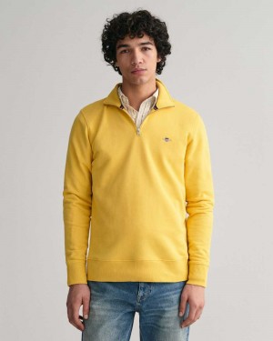 Gant Shield Half-Zip Men's Sweatshirts Parchment Yellow | EJTIV-4279