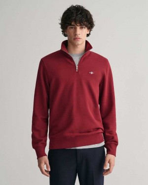 Gant Shield Half-Zip Men's Sweatshirts Plumped Red | RVPAF-8469