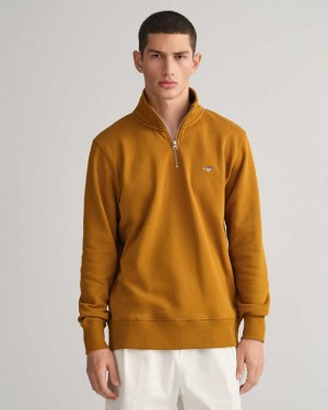 Gant Shield Half-Zip Men's Sweatshirts Warm Brown | RPBUW-0512