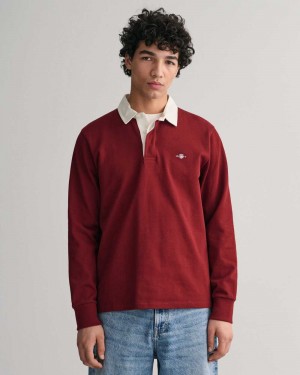 Gant Shield Heavy Rugger Men's Shirts Plumped Red | GEZCS-2569