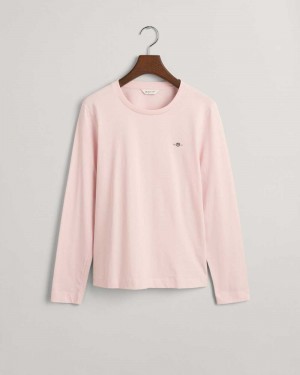 Gant Shield Long Sleeve Women's T-Shirt Faded Pink | XNWIV-8073