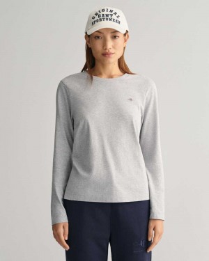 Gant Shield Long Sleeve Women's T-Shirt Light Grey Melange | SGRUM-9024