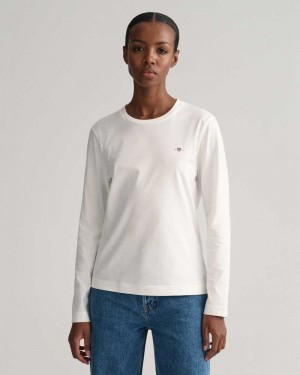 Gant Shield Long Sleeve Women's T-Shirt White | QYXOA-6570