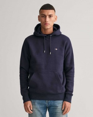 Gant Shield Men's Hoodie Evening Blue | ZKTCA-5107