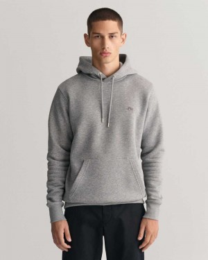 Gant Shield Men's Hoodie Grey Melange | CGNBI-7589