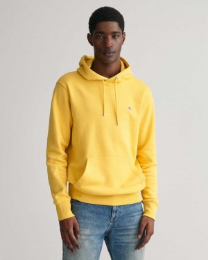 Gant Shield Men's Hoodie Parchment Yellow | HEPYT-5082