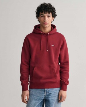 Gant Shield Men's Hoodie Plumped Red | REHJU-6753