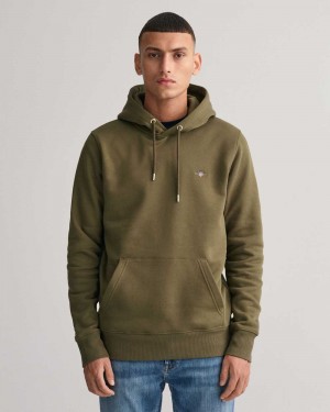 Gant Shield Men's Hoodie Racing Green | YBLEJ-1365