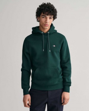 Gant Shield Men's Hoodie Tartan Green | DTFUQ-2160