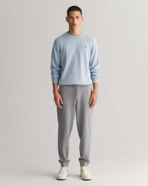 Gant Shield Men's Sweatpants Grey Melange | SUWOV-1537