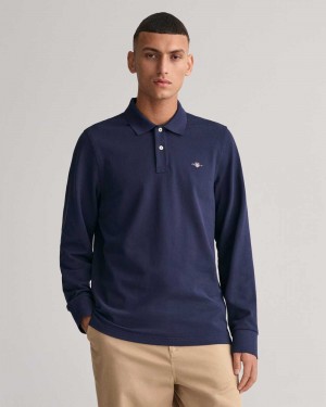 Gant Shield Piqué Rugger Men's Shirts Evening Blue | DFMEN-9708