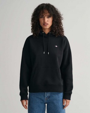 Gant Shield Women's Hoodie Black | QOINH-3891