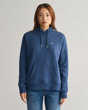 Gant Shield Women's Hoodie Dusty Blue Sea | TAFUL-6380