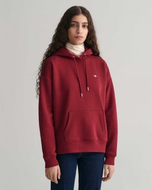 Gant Shield Women's Hoodie Plumped Red | RAEYW-6203