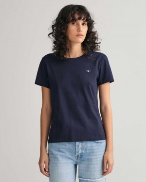 Gant Shield Women's T-Shirt Evening Blue | OWLVK-5072