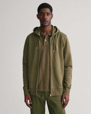 Gant Shield Zip Men's Hoodie Racing Green | XLRME-0726