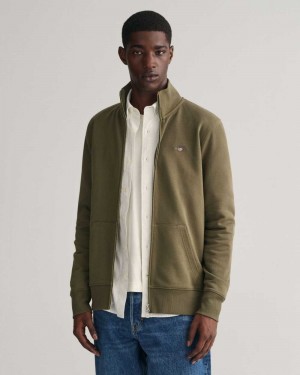 Gant Shield Zip Men's Sweatshirts Juniper Green | MBUJW-7984