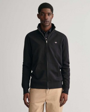 Gant Shield Zip Men's Track Jackets Black | NHVCT-1274