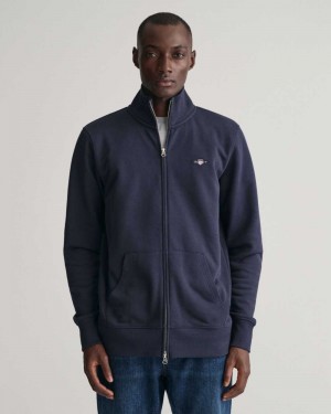 Gant Shield Zip Men's Track Jackets Evening Blue | EYSXK-8472