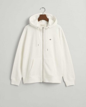 Gant Shield Zip Women's Hoodie Beige White | YDFUB-0831