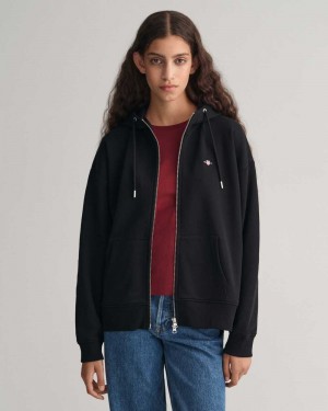 Gant Shield Zip Women's Hoodie Black | TIWPJ-6413