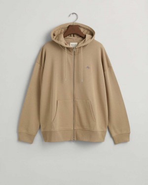 Gant Shield Zip Women's Hoodie Dark Khaki | LCMXZ-9180