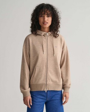 Gant Shield Zip Women's Hoodie Desert Brown | SQUTA-8592