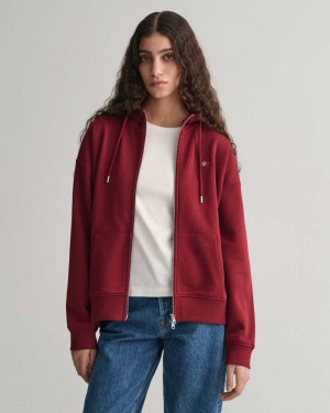 Gant Shield Zip Women's Hoodie Plumped Red | MOUAR-8354