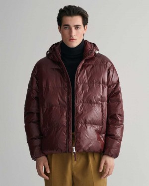 Gant Shiny Down Puffer Men's Jackets Dark Red Brown | WEIJS-4718